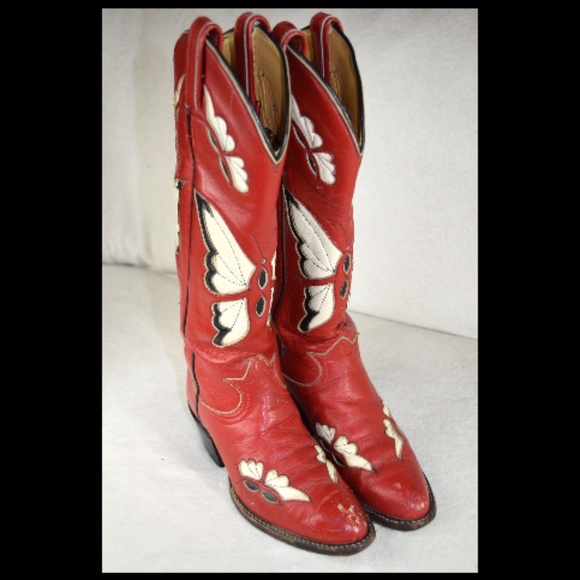 Tony Lama Other - Tony Lama Red Butterfly Cowboy Boots